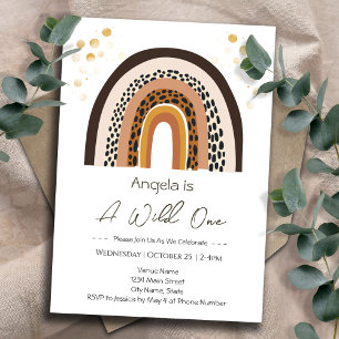 レインボーワイルドワンボホアニマルプリント子供の誕生日 招待状