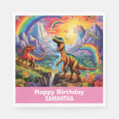 レインボーワイルドワン恐竜の誕生日テーマピンク スタンダードランチョンナプキン (正面)