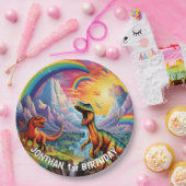 レインボーワイルドワン恐竜の誕生日テーマ ペーパープレート (パーティー)