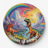 レインボーワイルドワン恐竜の誕生日テーマ ペーパープレート (正面)