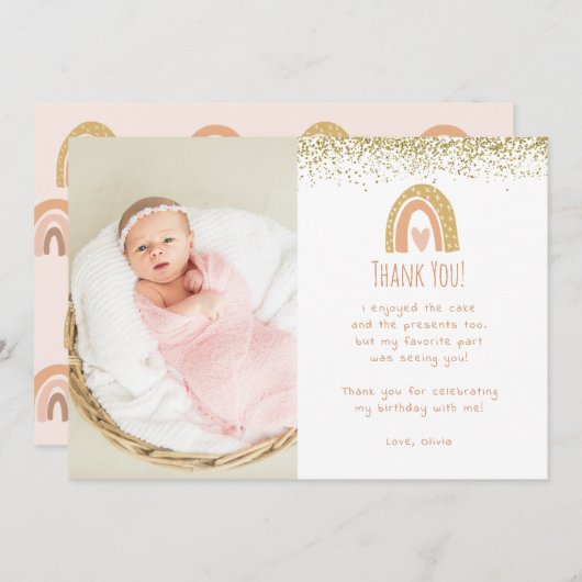 レインボーワンダーフル誕生日写真ありがとう 招待状 (正面/裏面)