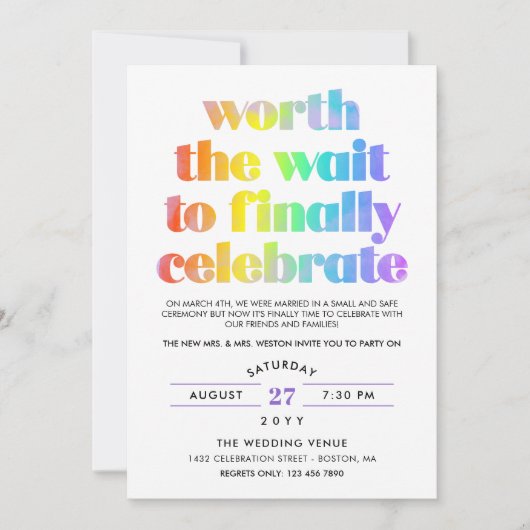 レインボーワース結婚ザウエイトシークズお祝い 招待状 (正面)