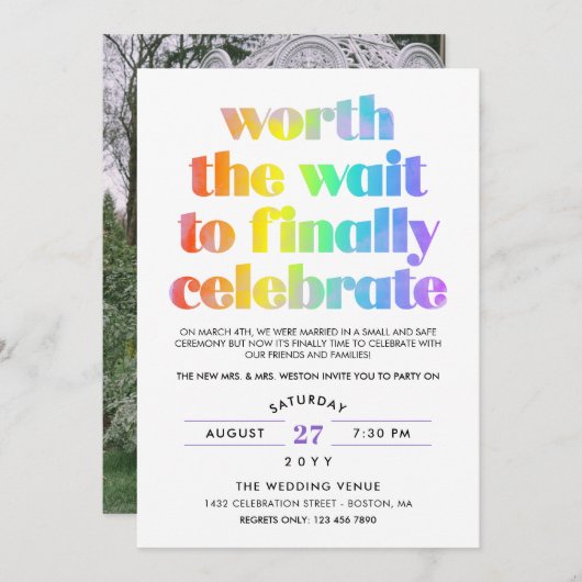 レインボーワース結婚ザウエイトシークズお祝い 招待状 (正面/裏面)