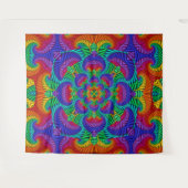 レインボーヴィンテージサイケデリックフラクタル万華鏡のように千変万化するパターン タペストリー (正面(横))