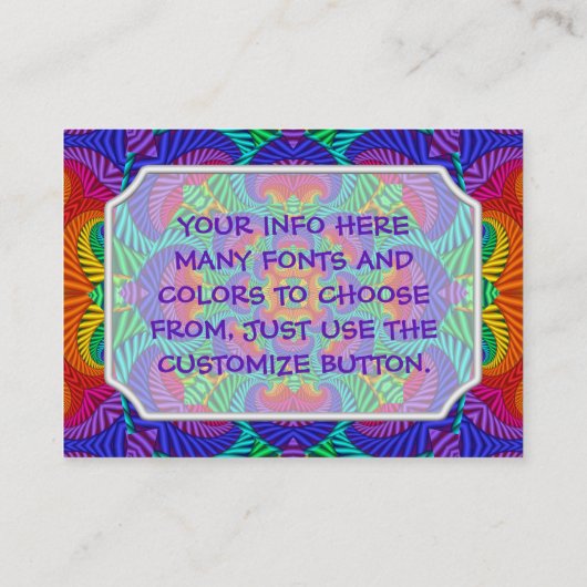 レインボーヴィンテージサイケデリックフラクタル万華鏡のように千変万化するパターン 名刺 (裏面)