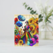 レインボーヴィンテージファッションスケッチ ポストカード (スタンド正面)