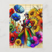 レインボーヴィンテージファッションスケッチ ポストカード (正面)