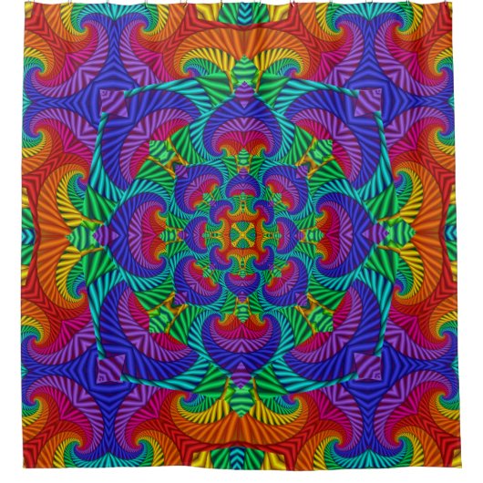 レインボーヴィンテージフサイケデリックラクタル万華鏡のように千変万化するパターン シャワーカーテン (正面)