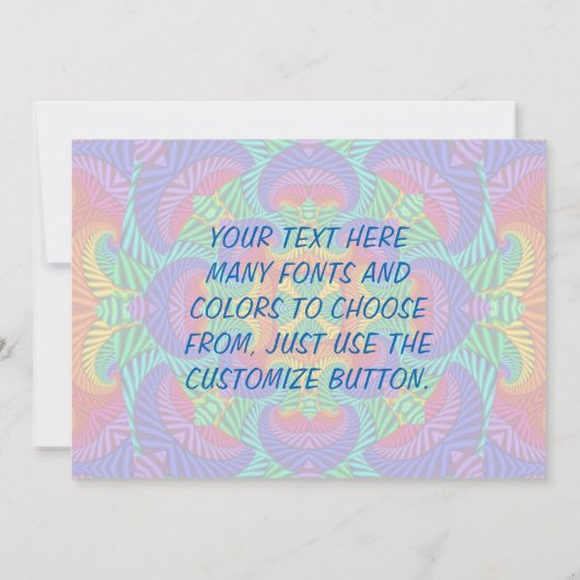 レインボーヴィンテージフサイケデリックラクタル万華鏡のように千変万化するパターン 招待状 (裏面)