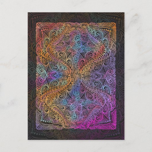レインボー万華鏡のように千変万化するパターンマンダラ ポストカード (正面)