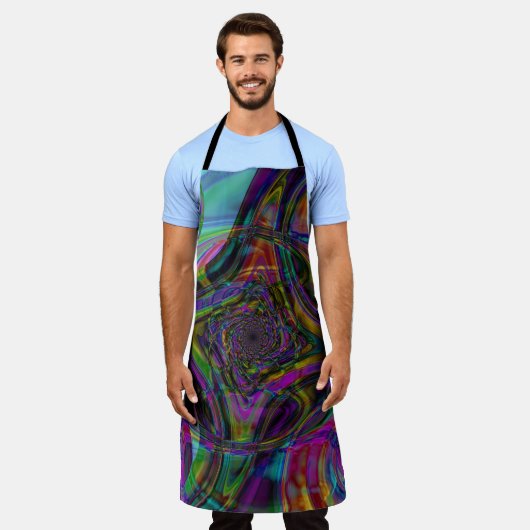 レインボー万華鏡のように千変万化するパターン エプロン (着用した状態)