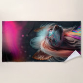 レインボー中国のクレストドッグビーチタオル ビーチタオル (正面)