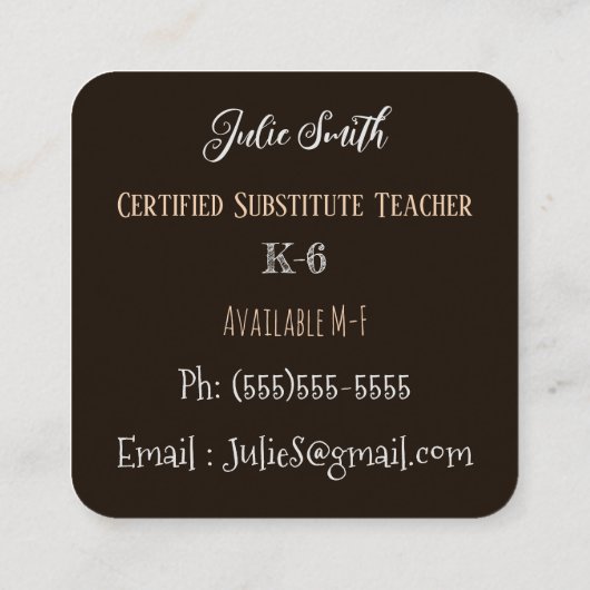 レインボー代替先生カー連絡ドの下 スクエア名刺 (裏面)