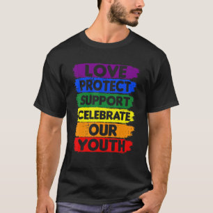 レインボー保護ラブサポートLGBTQ Tシャツ