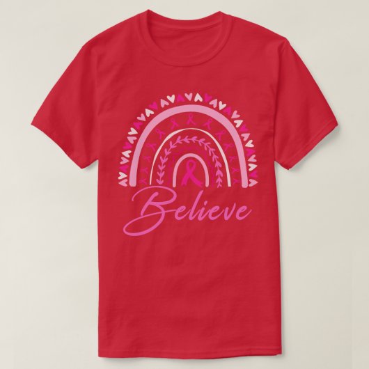レインボー信じ認識度ピンクリボン Tシャツ (デザイン正面)