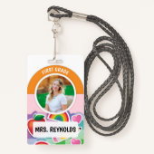 レインボー先生名タグフォトIDバッジ バッジ (正面ランヤード)