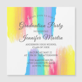 レインボー卒業パーティー招待状マグネットカード