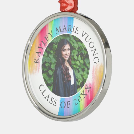 レインボー卒業写真エレガントカスタムクリスマス メタルオーナメント (左)