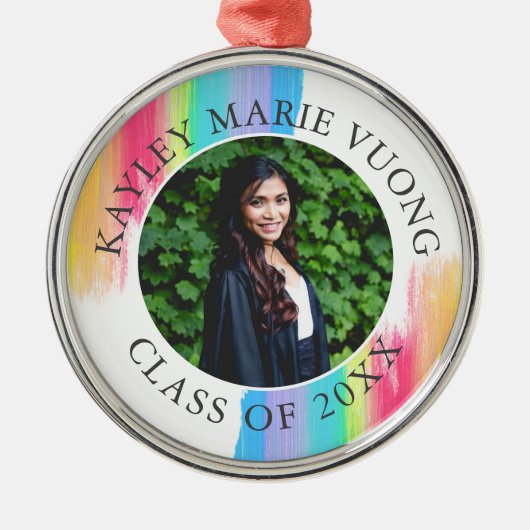 レインボー卒業写真エレガントカスタムクリスマス メタルオーナメント (正面)