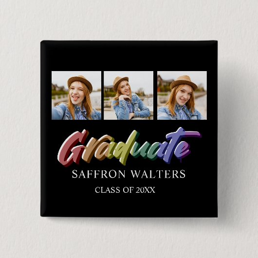 レインボー卒業生3写真卒業 缶バッジ (正面)