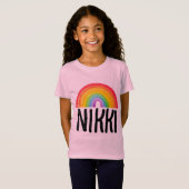 レインボー名パーソナライズされた女の子らしい女の子Tシャツ Tシャツ (正面フル)