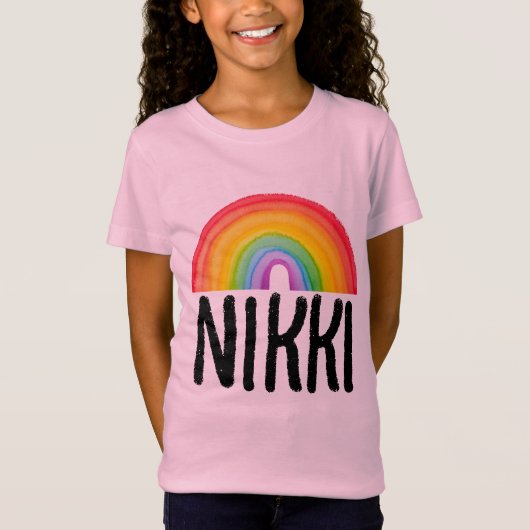 レインボー名パーソナライズされた女の子らしい女の子Tシャツ Tシャツ (正面)