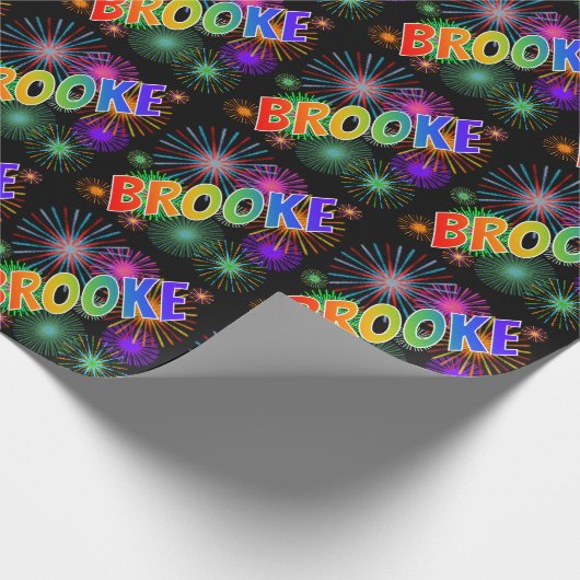 レインボー名「BROOKE」+花火 ラッピングペーパー (角)