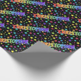 レインボー名"CHRISTOPHER" +星 ラッピングペーパー