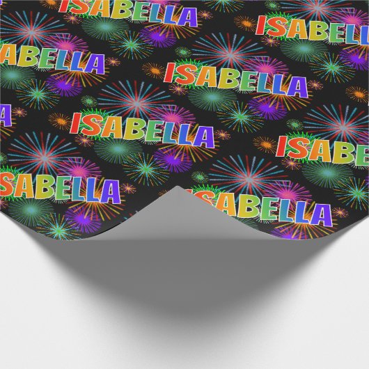 レインボー名「ISABELLA」+花火 ラッピングペーパー (角)