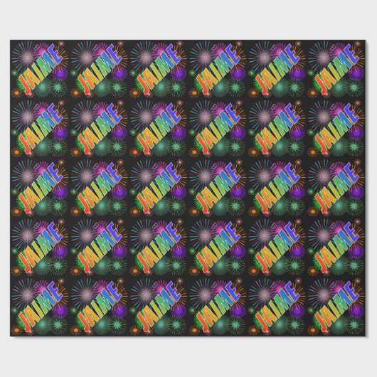 レインボー名「JAIME」+花火 ラッピングペーパー (フラット)
