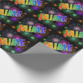 レインボー名「JAIME」+花火 ラッピングペーパー (角)