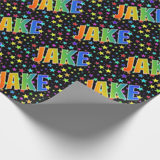 レインボー名「JAKE」+星 ラッピングペーパー (角)