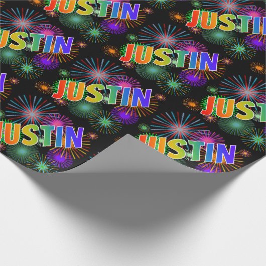 レインボー名「JUSTIN」 + Fireworks ラッピングペーパー (角)