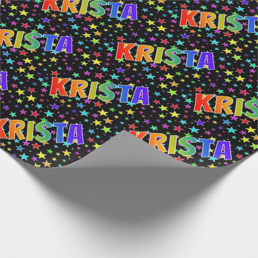レインボー名"KRISTA" +星 ラッピングペーパー (角)