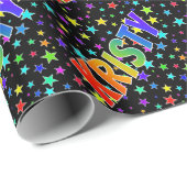 レインボー名"KRISTY" +星 ラッピングペーパー (ロールコーナー)