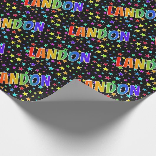 レインボー名"LANDON" +星 ラッピングペーパー (角)
