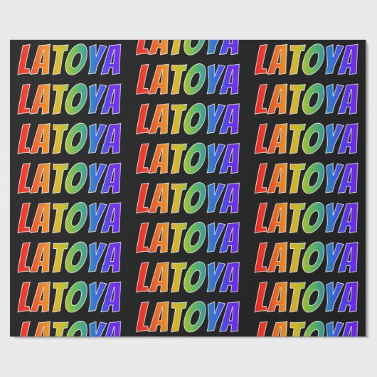 レインボー名「LATOYA」;おもしろいカラフル&タグ ラッピングペーパー (フラット)