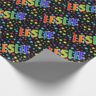 レインボー名"LESLIE" +星 ラッピングペーパー