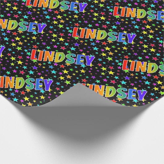 レインボー名"LINDSEY" +星 ラッピングペーパー (角)