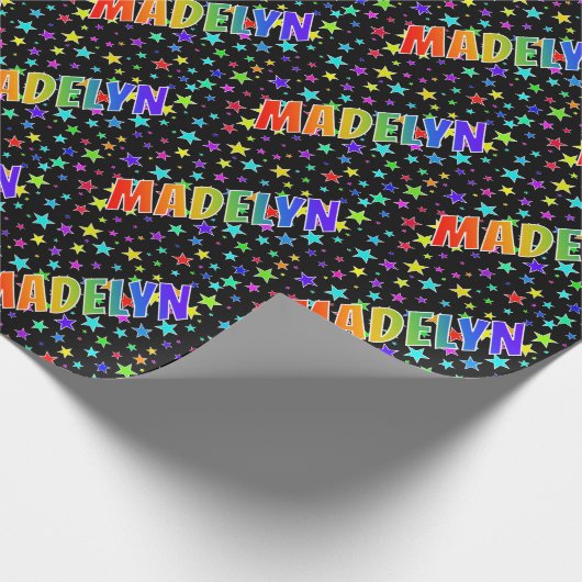レインボー名"MADELYN" +星 ラッピングペーパー (角)
