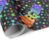 レインボー名"MEGAN" +星 ラッピングペーパー (ロールコーナー)