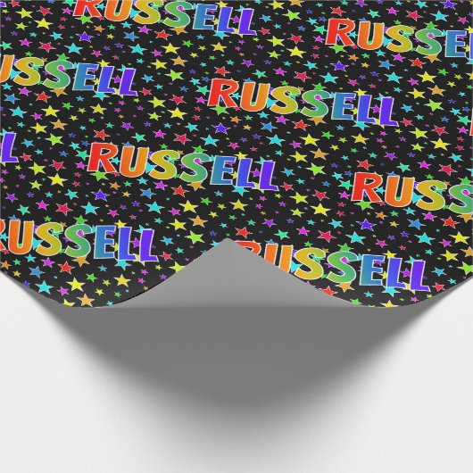 レインボー名"RUSSELL" +星 ラッピングペーパー (角)