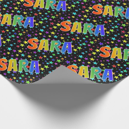 レインボー名「SARA」+スター ラッピングペーパー (角)