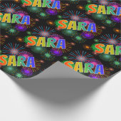レインボー名「SARA」+花火 ラッピングペーパー (角)