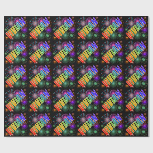 レインボー名"VIVIAN" + Fireworks ラッピングペーパー (フラット)