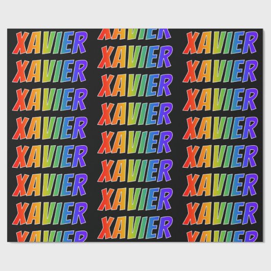 レインボー名「XAVIER」;おもしろい&カラフル ラッピングペーパー (フラット)
