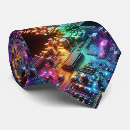 レインボー回路基板ネクタイ - カラフルなテクノロジー好き ネクタイ