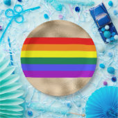 レインボー国旗の金ゴールド ペーパープレート (パーティー)