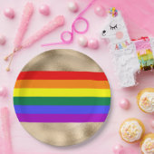 レインボー国旗の金ゴールド ペーパープレート (パーティー)