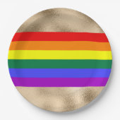 レインボー国旗の金ゴールド ペーパープレート (正面)